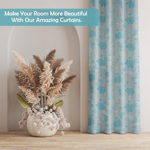 Image of FRESH FROM LOOM Curtains for Door 12 Feet Long,Big Window ?Rod Pocket Curtain Premium Polyester Room Darkening Weaved Parda,Modern Parde for Living Room Bedroom,Home Office Screens (Aqua, 12ft, 2pc)