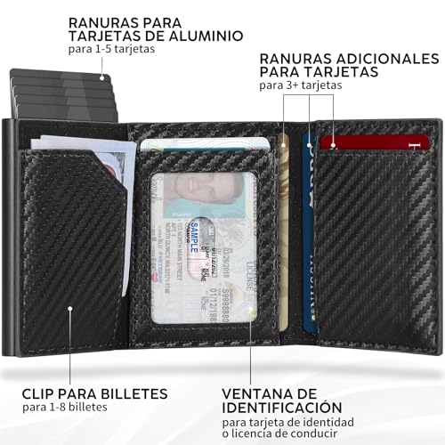 Miniatura 2 de Tenbst Carteras Para Hombre, Porta Tarjetas De Crédito De Fibra De Carbono Con Rifd Protección Tarjetero Hombre Minimalista, Carteira Para Cremallera Y Billetes Caja De Regalo, Negro