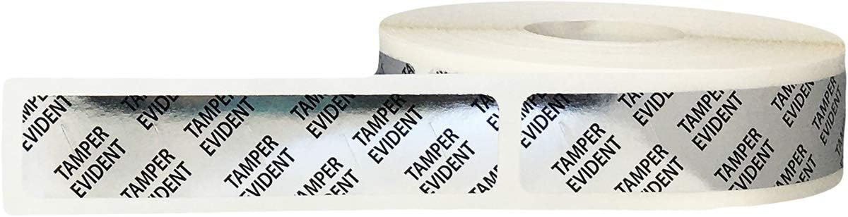 Tamper Evident Labels Large Metallic Silver with Black Ink 0.75 x 3.5 Inch Rectangles 500 Adhesive Stickers