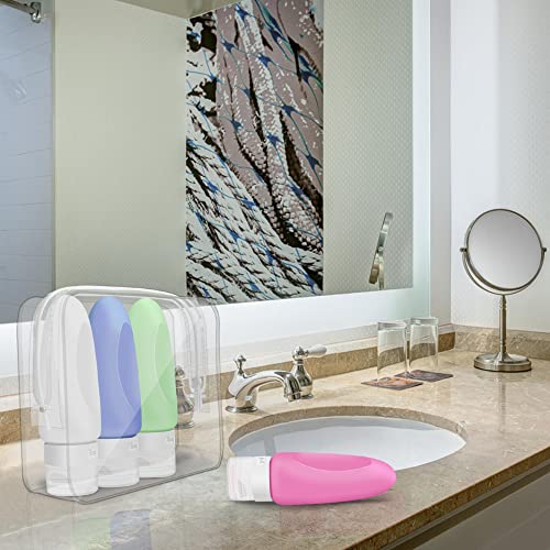 Opret Botellas de Viaje 4 Pack TSA Aprobó Botellas de Silicona Portátiles (89ml) a Prueba de Fugas para Gel, Champús, Lociones y Artículos de Tocador, FDA Certificado Sin BPA