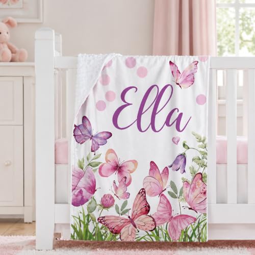 Image of Personalized Baby Blanket for Girls, Custom Nursery Blanket with Name, 30 x 40 Inch Soft Minky Blanket for Baby Toddlers, Newborn Print 09
