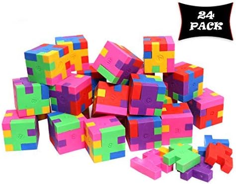 Smart Novelty Cube Puzzle Erasers for Kids School Supplies and Party Favors - Bulk Pack of 24 Colorful Mini Geometric Erasers