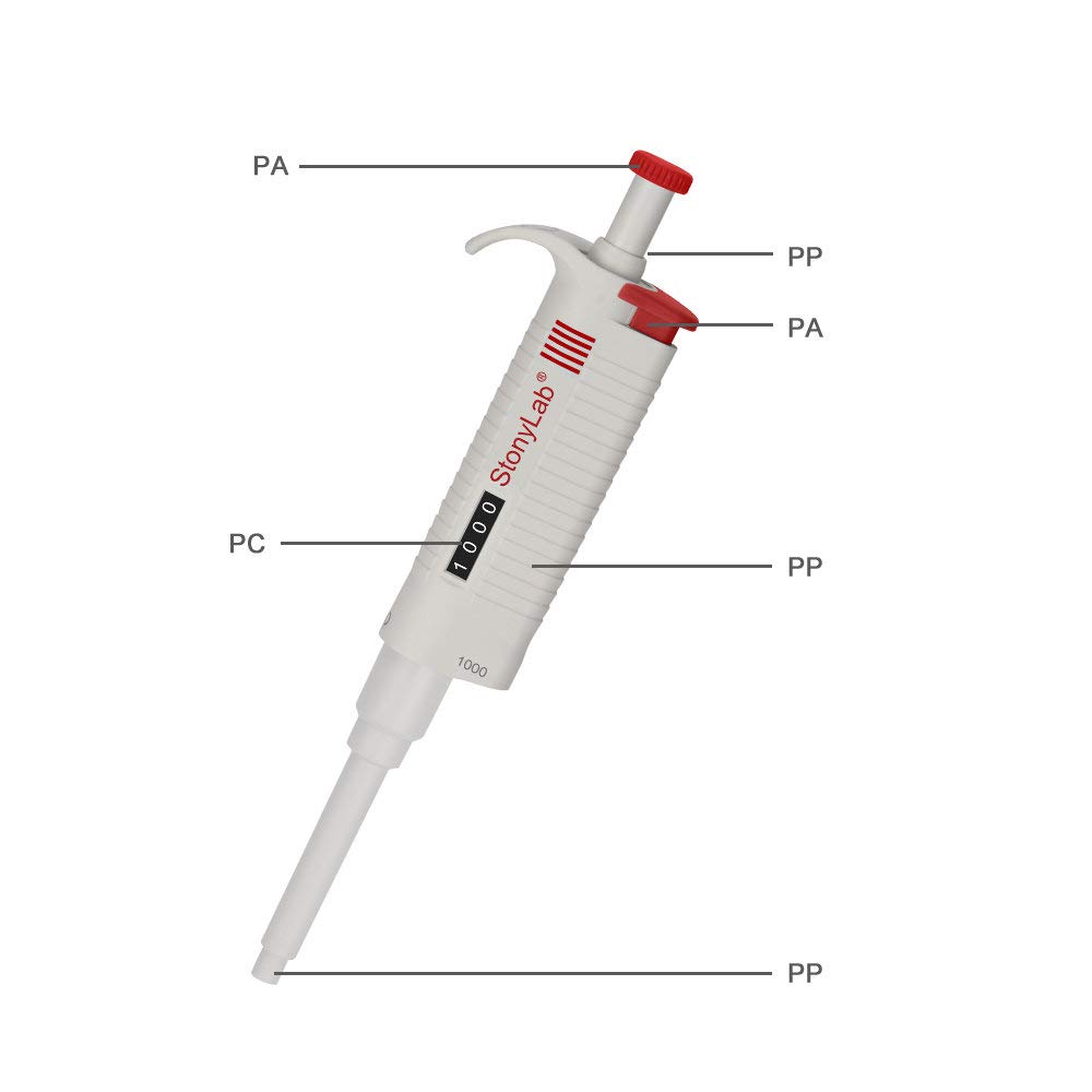 stonylab Controlador de Pipeta Monocanal, Micropipeta de Volumen Variable Ajustable con Cono de Punta Autoclavable, Single Channel Pipette para Investigación de Laboratorio, 100-1000µL