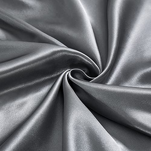 Image of Ersmak 7 Pieces Satin Sheets Set Queen Size, Luxury Silky Grey Satin Bed Sheets Set with 1 Deep Pocket Fitted Sheet, 1 Soft Flat Sheet, 4 Queen Pillowcases and 1 Body Pillowcase