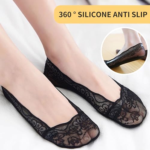 Image of 5 Pairs Low Cut Lace Socks - Ice Silk Thin No Show Non-Skid Boat Socks for Women & Girls