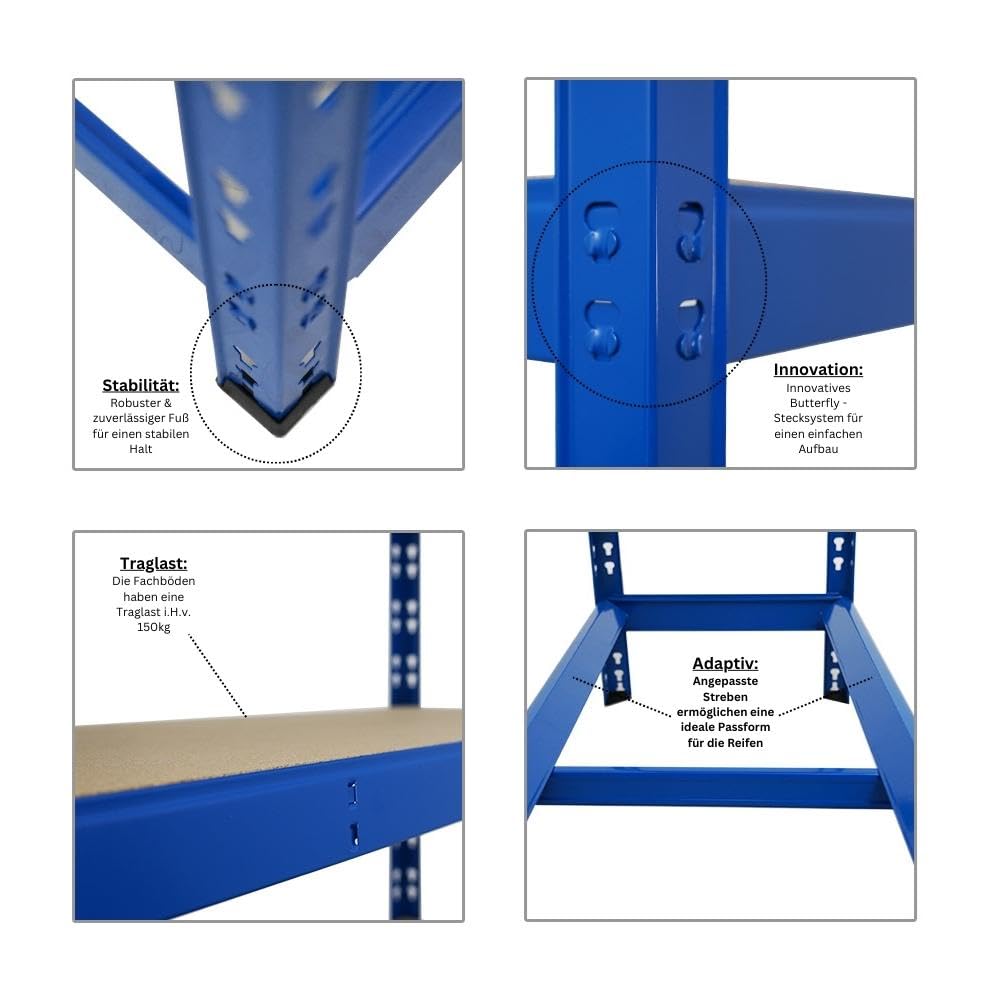 PROREGAL Mega Deal | 2X Étagère à pneus Tiger | HxLxP 180x120x40 cm | jusqu'à 6 pneus sur 1 Niveau | avec 3 rangements | Bleu