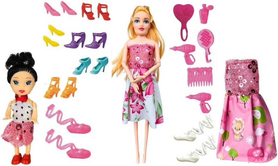 BKDT Marketing Doll Toy Set with a Big Doll, 1 Baby Doll, Dress, Makeup Accessories, Shoe Set, Cartoon Character- Festival Gifts,Diwali Gift