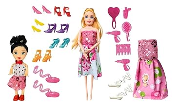 BKDT Marketing Doll Toy Set with a Big Doll, 1 Baby Doll, Dress, Makeup Accessories, Shoe Set, Cartoon Character- Festival Gifts,Diwali Gift