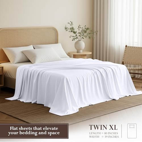 Utopia Bedding Flat Sheet - 1 Pack (Twin XL, White) - Soft Brushed Microfiber Fabric - Shrinkage & Fade Resistant Top Sheet - Easy Care Bed Sheet