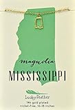Lucky Feather Mississippi Shaped State Necklace, 14K Gold-Dipped Pendant on Adjustable 16”-18” Chain