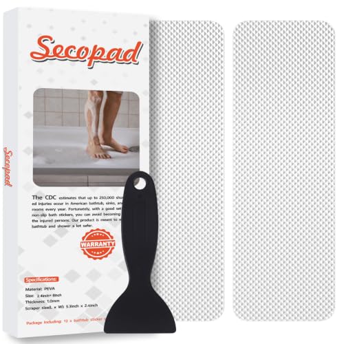 Secopad 12PCS Strip Non Slip Bathtub Stickers with Scraper, 2.4*8in, Clear