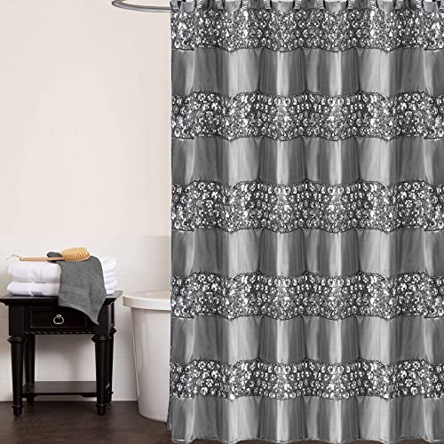 Popular Bath SINATRA SILVER Bathroom Luxury Glamorous Fabric Modern Shower Curtain Unique Design Bling Silver thumb #2