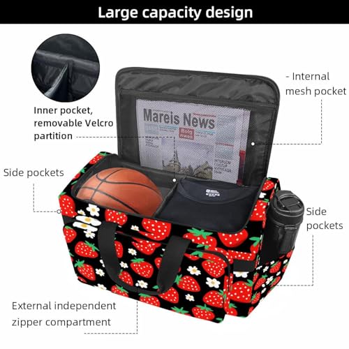 Foldable Travel Duffel Bags for Men and Women, Waterproof Weekender Overnight Gym Bags, Strawberry Flower2