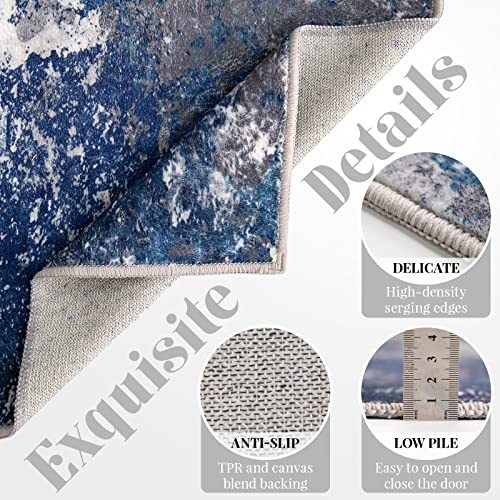 Colorpapa Modern Abstract Area Rug 3X5 Washable Rug For Entryway Hallway Living Room Kitchen Bathroom Office Non-Slip Soft Floor Carpet, Gray/Blue/Ivory #TOP6