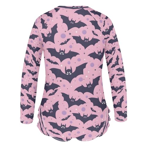 Cute Bats Pink Girls Long Sleeve Swimsuits One Piece Zipper Bathing Suit UPF 50+ Rashguard Swimwear3