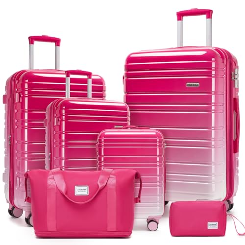 Image of LARVENDER Luggage Sets 6 Piece Hardside Expandable Suitcase with Wheels TSA Lock Double Spinner Wheels, PC+ABS Multicolor Lightweight Travel Luggage Sets for Women, Berry Sparkling