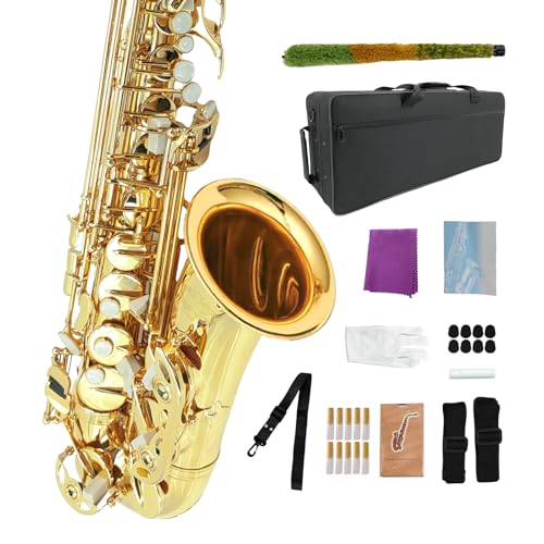 Conboxus Student Eb Alto Saxophone E Flat for Beginners Sax Full Kit with Pads Cushions Hard Carrying Case Neck Strap Reeds Cleaning Cloth & Rod Mouthpiece Gloves