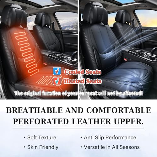 Image of Coverado Universal Seat Covers Front, 2-Pack Universal Seat Covers for Cars, Waterproof Nappa Leather Car Seat Covers with Head Pillow, Auto Protectors Fit for Most Sedans SUV Pick-up Truck-Black