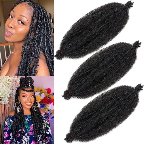 Xtrend 3 Packs 16 Inch Soft Springy Afro Twist Hair Pre-Separated Spring Twist Hair for Faux Locs Natural Black Marley Twist Crochet Braiding Hair Synthetic Hair Extensions for Black Women 1B#…