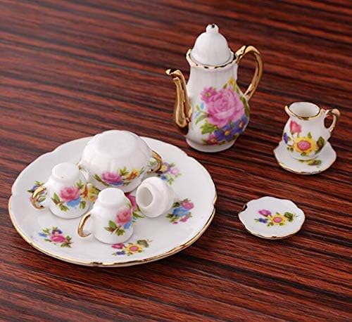 Miniatura 7 de EatingBiting Colección Nivel 1:12 Escala 1/12 8PCS Elegante Flora Miniatura Mini Casa Porcelana Plato de Té de Porcelana, Tetera, Taza, Juego de