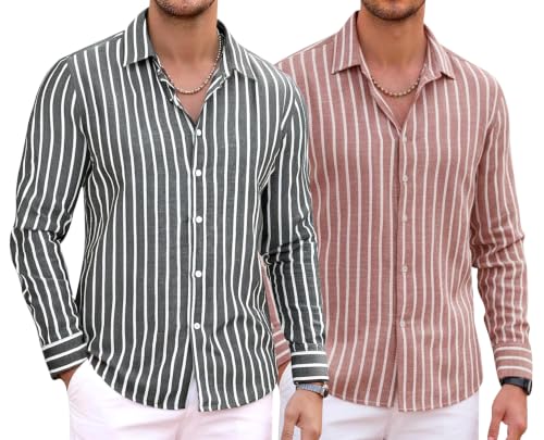 Image of Zombom Men's Regular Fit Vertical Striped Casual Shirt | Full Sleeve Cotton Blend Shirt for Men | Slim Fit Stylish Party