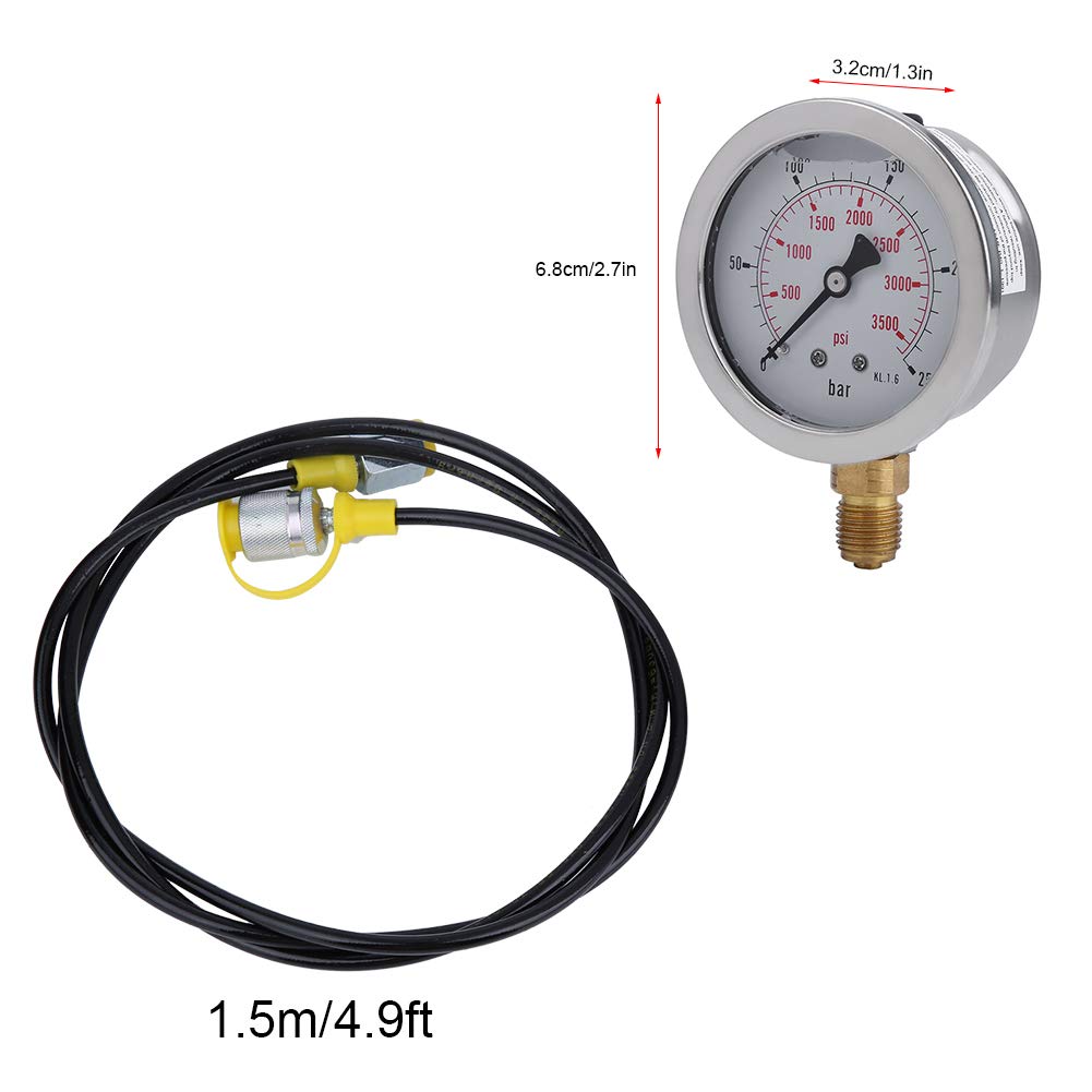 Manometro Idraulico, M16*2-BSP1/4 0~250BAR/3600PSI Kit manometro con Attacco per Punto di Prova Kit manometro per testare la Pressione idraulica