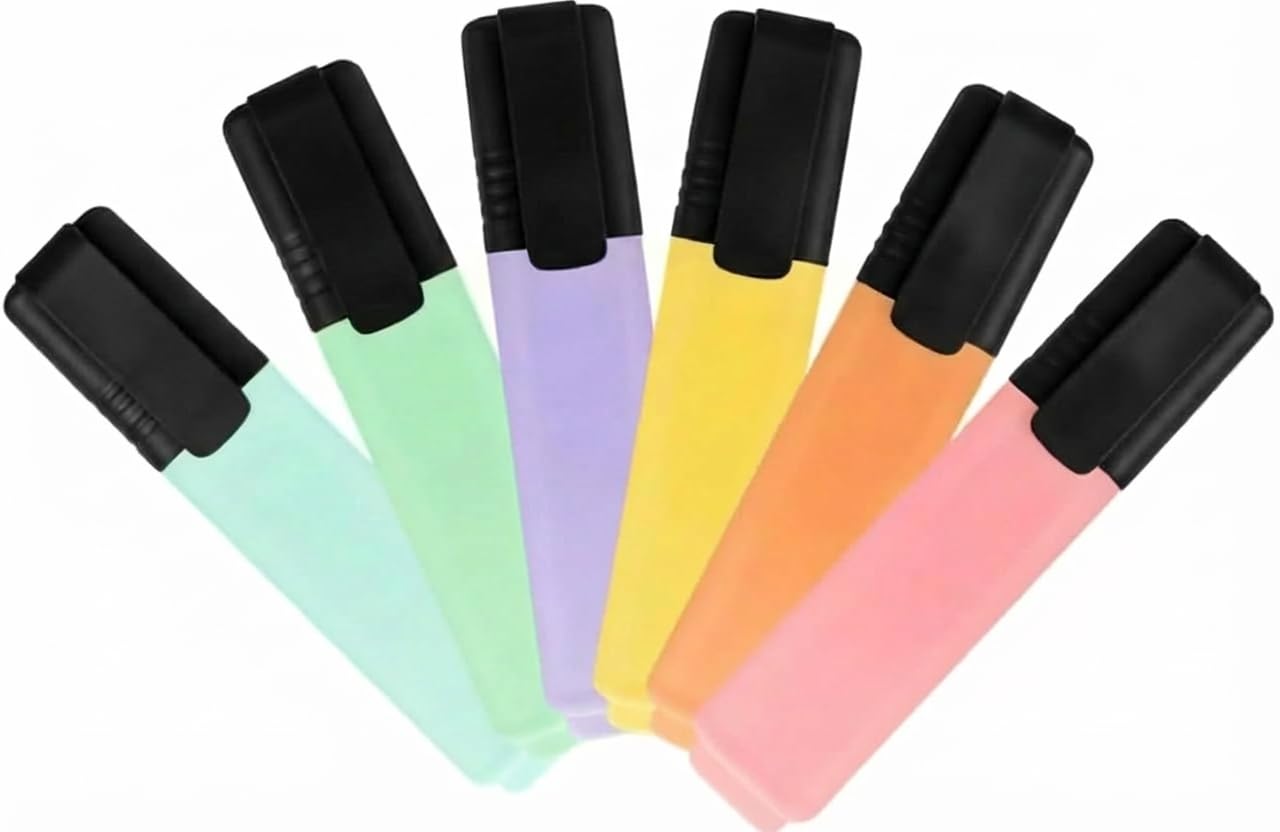 Stuff 4 Office | Pastel Highlighters Pens | Chisel Tip, Quick-Dry, Smudge-Free Ink | Soft Fluorescent Colours for Study, Journaling, Planners, Office & School Supplies (6, 12, or 24 Pack) (6)
