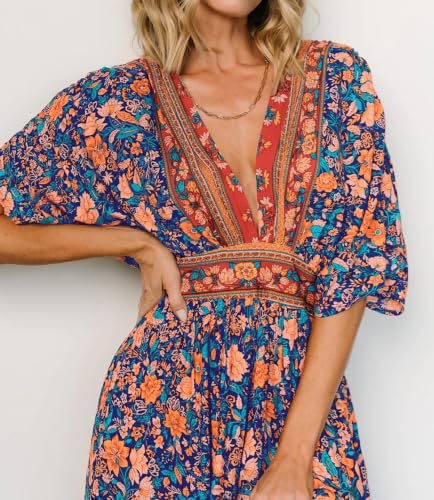 Image of R.Vivimos Women's Boho Floral Print Midi Dress with Pockets