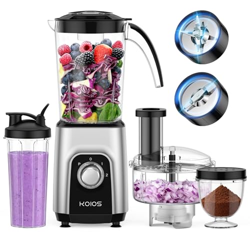 25% off - KOIOS Blender/Food Processor Combo Max 1000W, 4 in 1 34oz Pitcher, 22oz Blending Cup, Meat Grinder & Vegetable Chopper, Spice Grinder,BPA Free -All-in-One Kitchen System, Dishwasher Safe