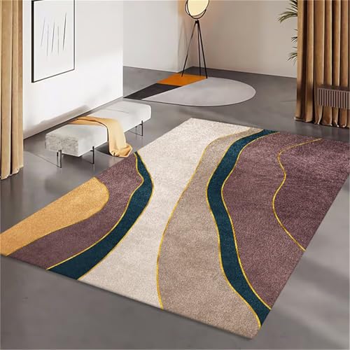Tapis chambre bébé fille jaune violet 160x200cm antidérapant rayures