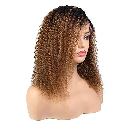 Xtrend Lace Front Wigs For Black Women Kinky Curl Brazilian Pre Plucked Frontal Lace Glueless Human Hair Wigs for Women With Baby Hair (18 inch,1B/30#, 130% Density Lace Wig)