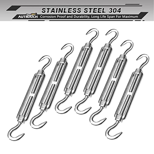 Autmatch M5 Turnbuckle Hook And Hook, Turnbuckle 304 Stainless Steel, Heavy Duty Wire Rope Tension, Pack Of 6 #TOP1