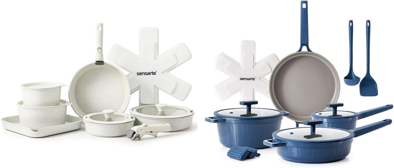 SENSARTE 17 Pcs Nonstick Detachable Handle Cookware Set, 14 Pcs Nonstick Ceramic Pots and Pans Set, w/Frying Pans Set, Saucepans Set