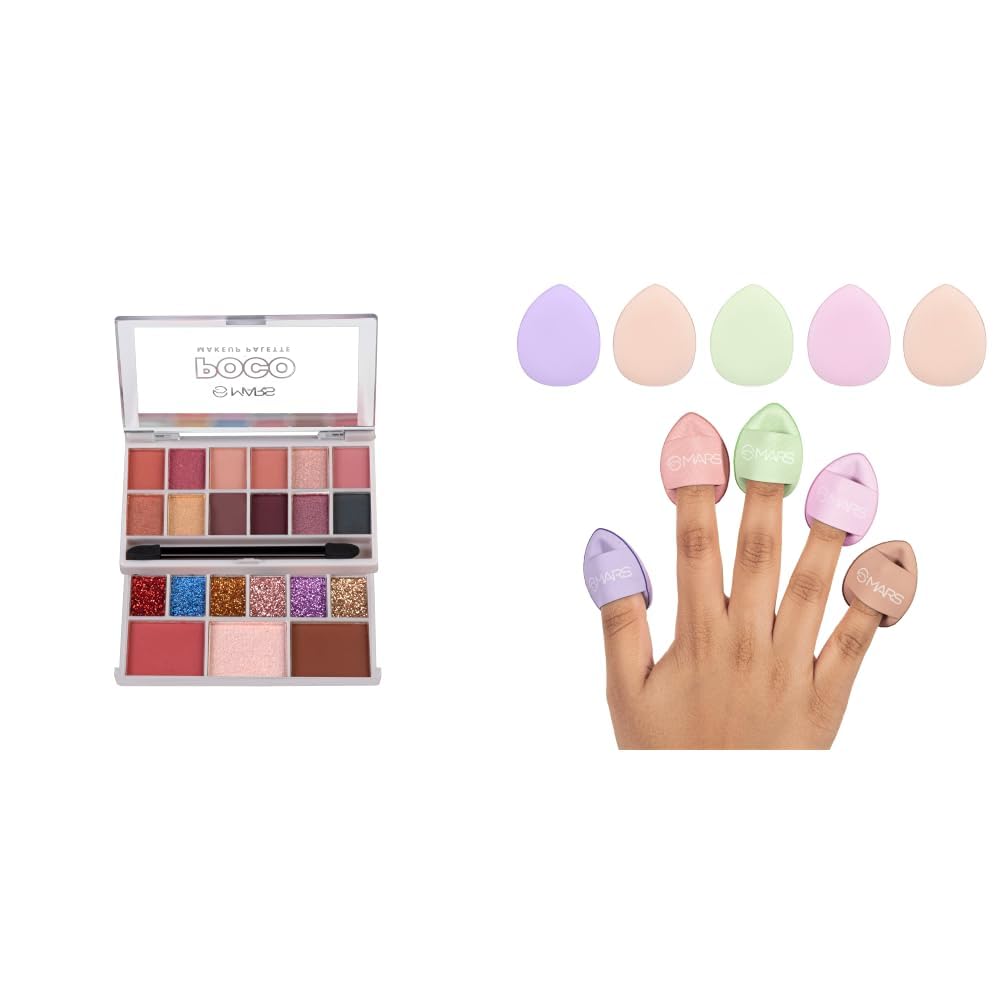 MARS Poco Face Makeup and eyeshadow Palette with Slider Case MARS Finger Fits Mini Multipurpose Makeup Puffs Pack of 5-image-23