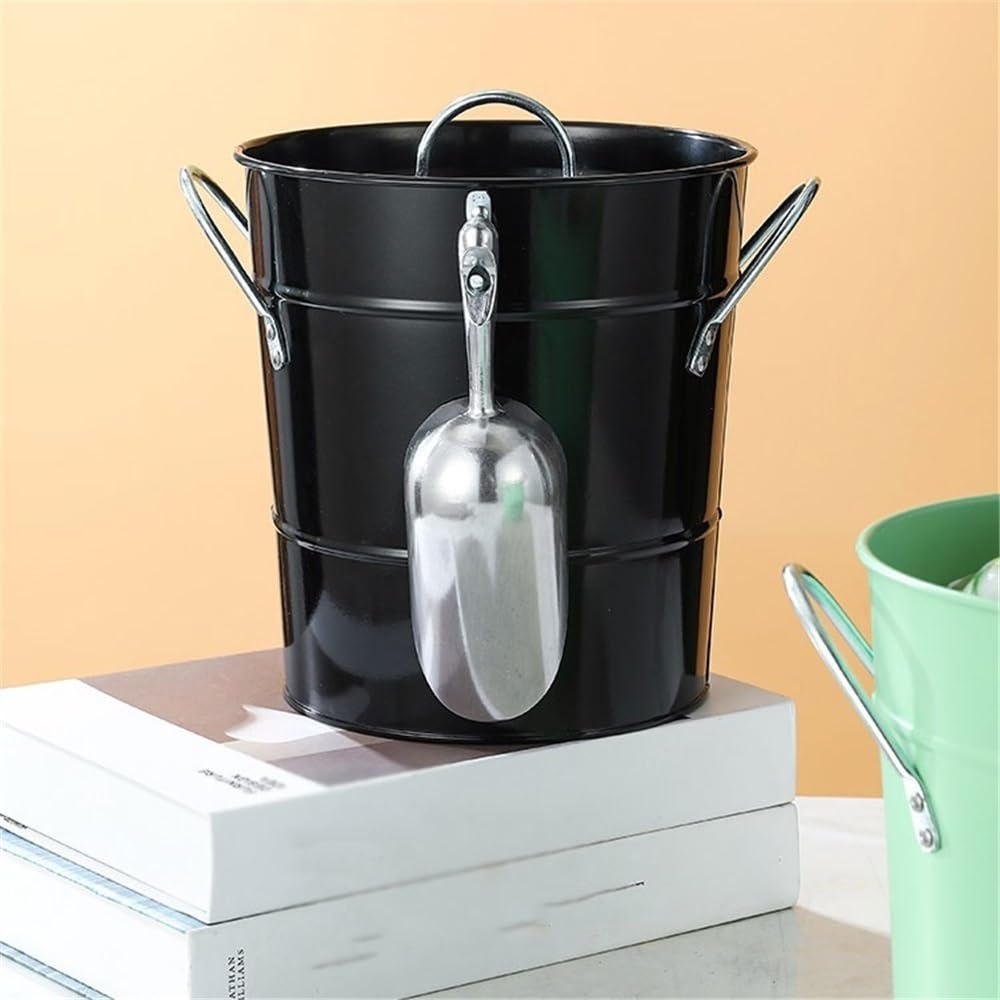 Portabilidad Cubo de hielo acero inoxidable con tapa portátil(Negro)