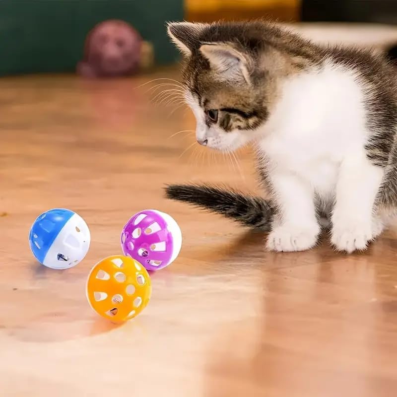 Image of VAYINATO Big Lattice Cat Balls with Bell - Wiggly Jingle, Rattle, and Vibrant Colors for Interactive Play (Pack of 3) by Petzlifeworld