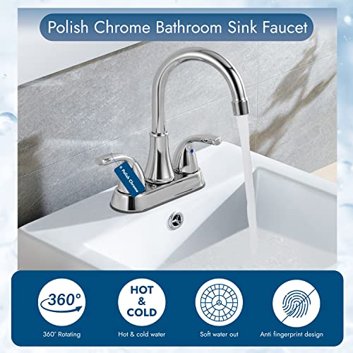 Cinwiny 4 Inch Centerset Lavatory Sink Faucet Bathroom Mixer Tap Polish Chrome 2 Hole Two Handle 360 Degree Swivel Spout Deck Mount Vanity Faucet #TOP6