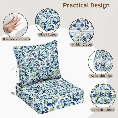 Image of 24x24 Outdoor Chair Cushions Set of 2, Waterproof Deep Seat Cushions for Patio Furniture with Removable Cover, Fade Resistant 4'' Outdoor Seat Cushion with Ties Handle for Wicker Sofa Couch, A16