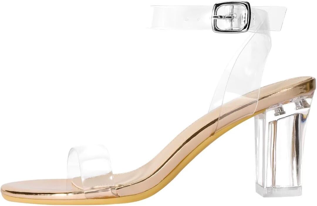ZriEy Women's Clear Heels Chunky Block Mid High Heeled Sandals Open Toe Transparent Ankle Strap Dress Pump Shoes for Women in Daily Wear Party Wedding - Image 2