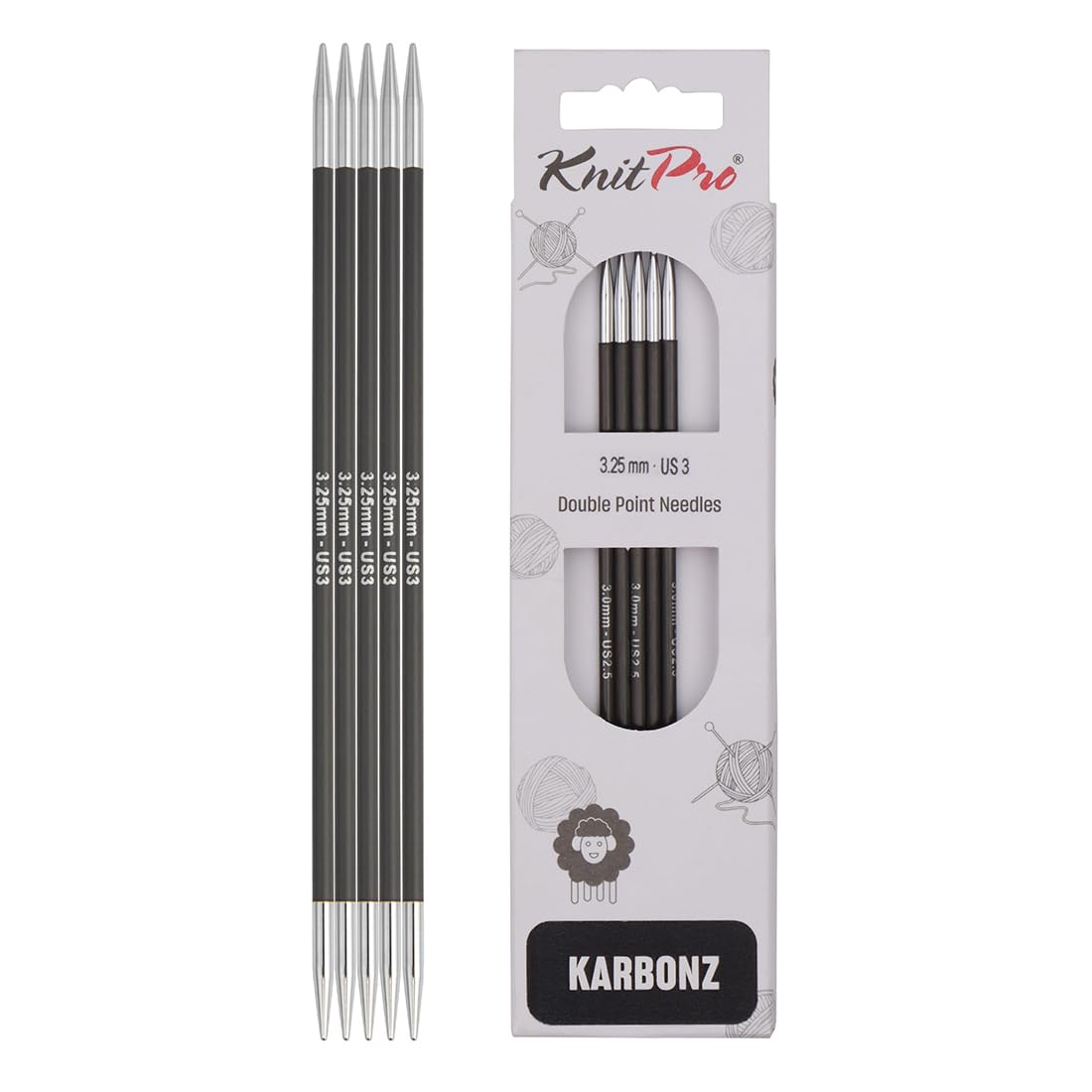 KnitPro Karbonz Double Pointed Needles 8" (20cm) | 3.25 mm