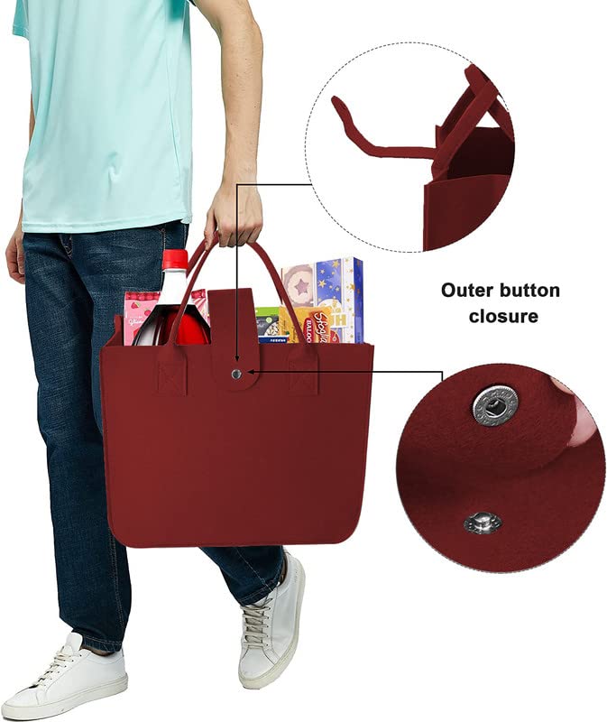 Image of Felt Fabric Reusable Shopping Bag with Handle & Button Closure for Grocery, School, Beach, Travel, Study, Gym, Gifts | Size - 30x34.5x17.8cm