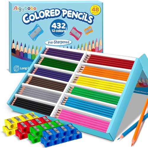 432 Count Colored Pencils Bulk, Color Pencils for Kids Classroom, 12 Colors
