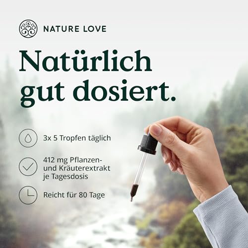 NATURE LOVE® Bio Bittertropfen ohne Alkohol nach Hildegard von Bingen (50ml) - hochdosierte Bitterstoffe Tropfen als 5:1 Extrakt aus erlesenen Kräutern und Pflanzen - vegan, laborgeprüft