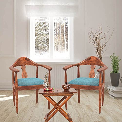 Image of SHRI MINTU'S ART Wooden Armchair with Cushion | Single Seater Sofa Round Arm Chair for Living, Drawing Room, Hall, Balcony & Office | Solid Wood Sheesham, Natural Finish