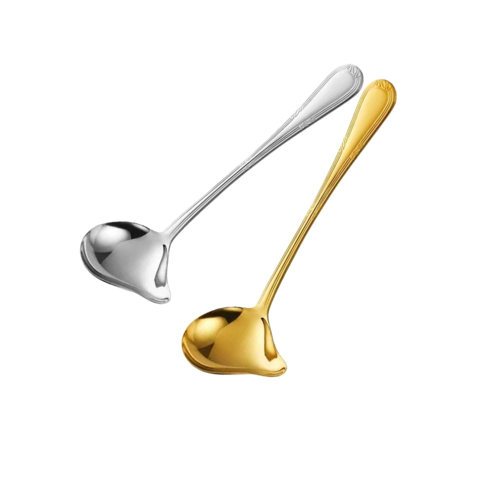 Cioiugpiuk One Color Two Soup Ladles, Suitable For Serving Sauces/Gravy/Broth, With A Pouring Spout For Drizzling. (Gold And Silver)