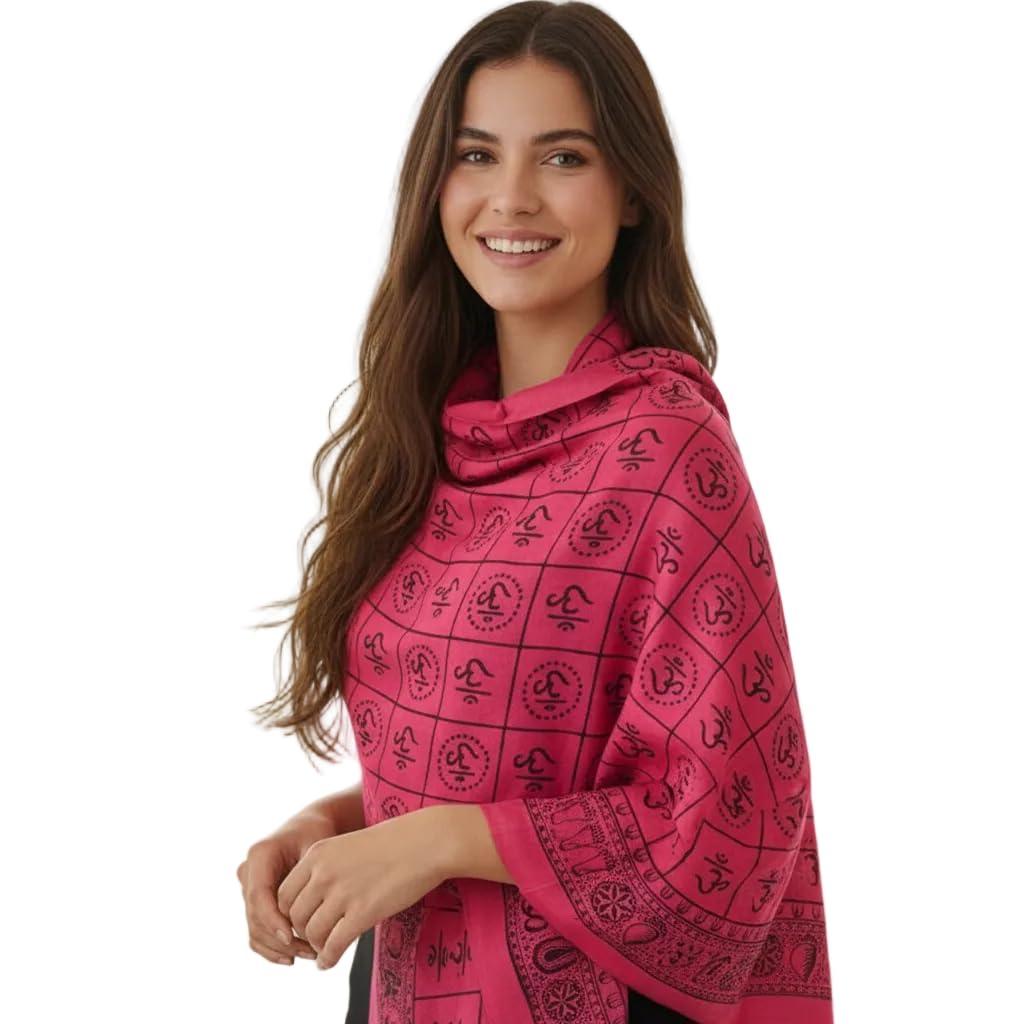 Magenta Om Symbol Grid Print Rayon Sarong | Hand Screen Print | 200×103 cm-image-7