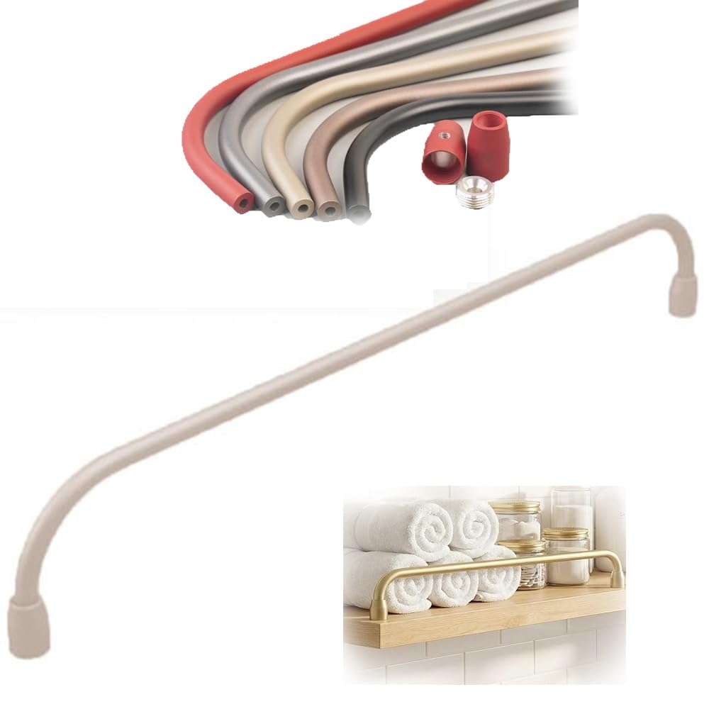 SVBVRFEEW Shelves Railing Tipping Guardrail Bar Aluminum Rods Shelf Guard Rail Round Tube Gallery Rail Cabinet Safety Bar Decorative Shelf Railing for Kitchen Bathroom(Creamy White,110cm/43.3in)