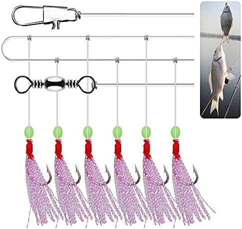 Pre-tied Sea Fishing Rigs, 36 Hooks Fishing Feathers, with Luminous Beads Glowing Tail and Simulated Fish-skin Flasher, Attractor for Mackerel, Herring, Bass, Cod