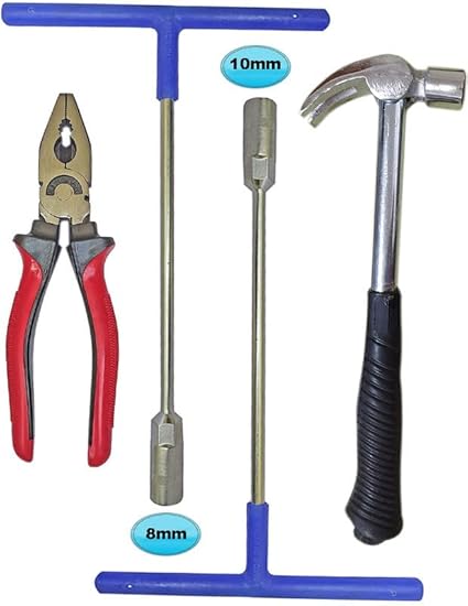 Inditrust Heavy duty 2pc Hex T Spanner (8 &10) mm Claw Hammer & Plier Red Hand Tool Kit