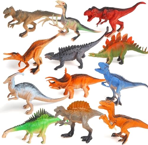 DERAYEE 12 PCS Gros Figurine Dinosaure Enfant,Grands Jouets Dinosaures Figurines avec Tyrannosaurus Rex,Vélociraptor,Cadeau pour Filles et Garçons
